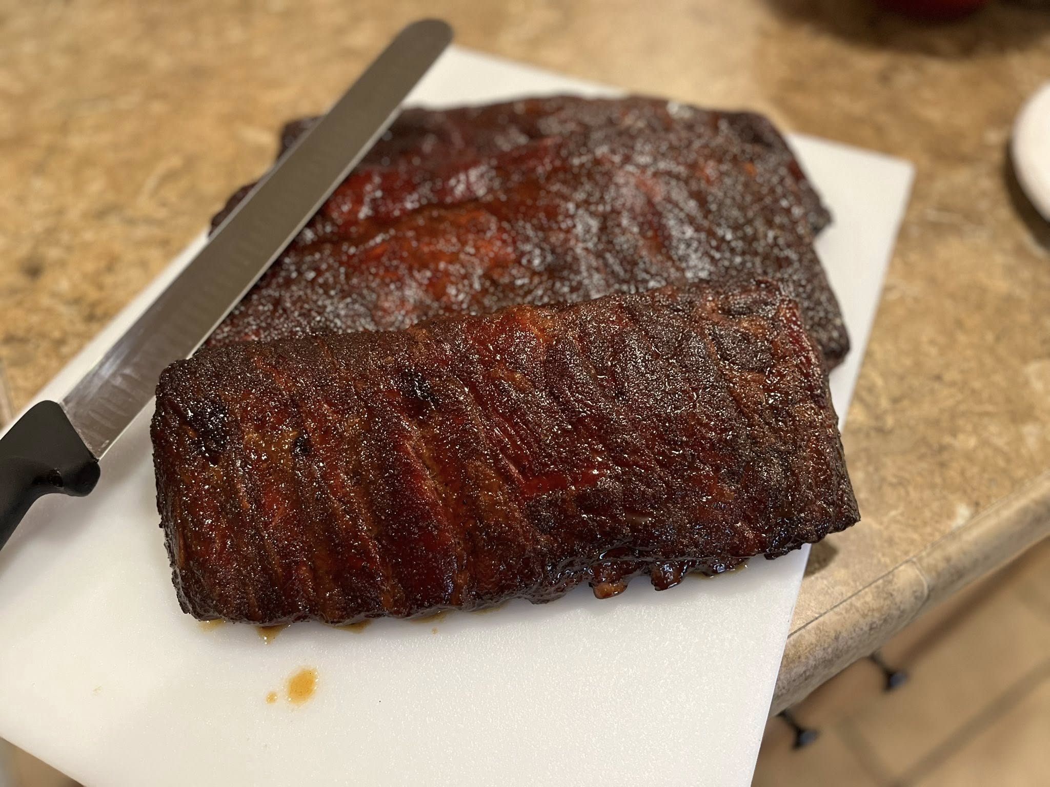 Rack of ribs on cutting board